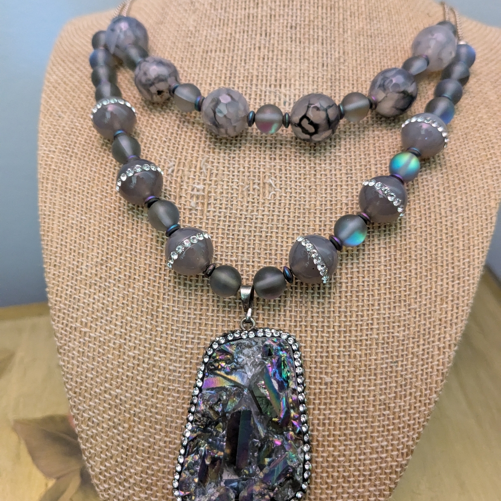 Dramatic Black And Silver Statement Necklace With… - image 4